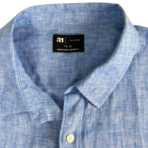 Simons Short Sleeve Button Up Shirt Men's Heritage Chic Flax Linen - Picture 5 of 13